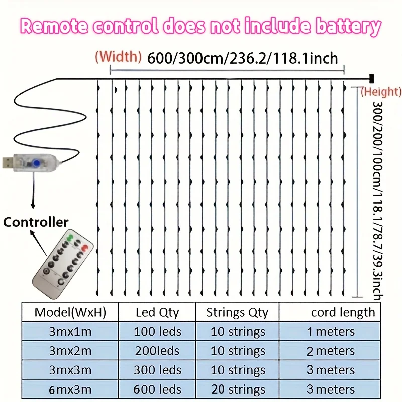 3/4/6m Curtain LED String Lights Garland USB Festoon Remote Control Fairy Garland Lights Christmas Decoration for Bedroom Home