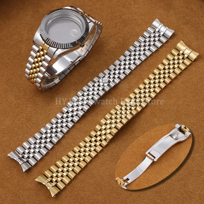 13 مللي متر 17 مللي متر 20 مللي متر 21 مللي متر ل رولكس ل اليوبيل الفولاذ المقاوم للصدأ حزام ساعة اليد نهاية منحنية معدنية قابلة للطي مشبك سوار إكسسوارات