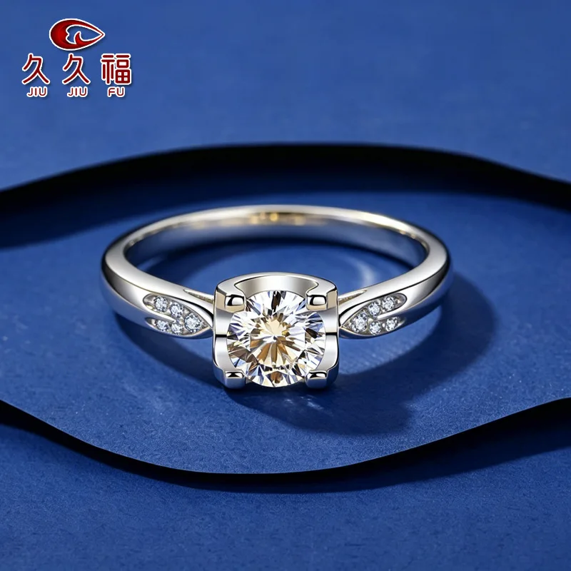 Thick reinforced prongs fasten central moissanite for women’s Bull Head Light Luxury Ring 0.5 Carat inside robust PT950 platinum