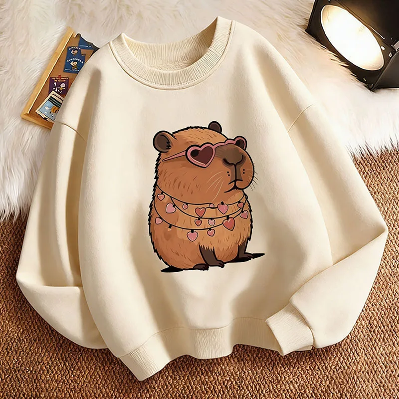 Neuer Streetwear-Kapuzenpullover mit Capybara-Aufdruck für Kinder, Niedlicher Hoodie für Jungen und Mädchen, Herbst-Frühling Casual Sweatshirts