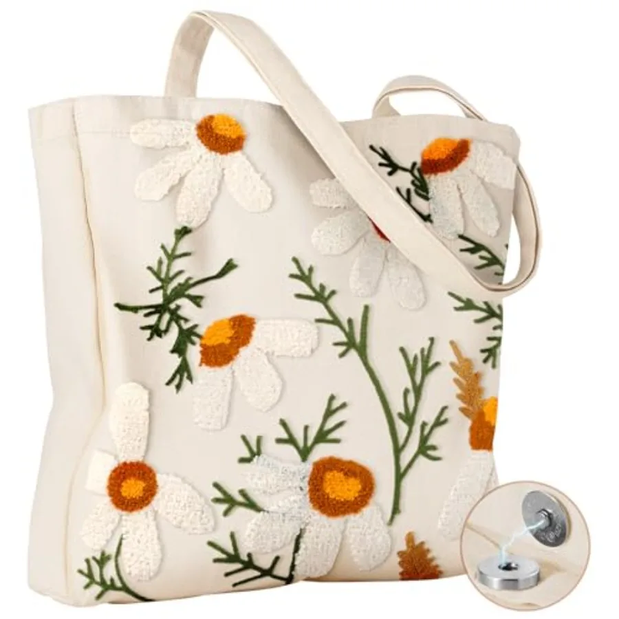 

Сумка-тоут Miss Adola с эстетичной вышивкой для женщин - многоразовая холщовая милая сумка через плечо для покупок, продуктов, работы, книг