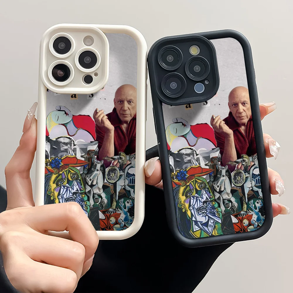 

1 шт. чехол для телефона Arts P-Picasso для iPhone 16 15 14 13 Pro Max 11 12 Plus, черный силиконовый чехол