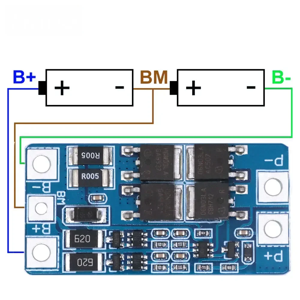 2S 12A 8.4V Li-ion BMS Protection Plate with Balancing for Dual 18650 Batteries, Overcharge/Discharge Protection PCB