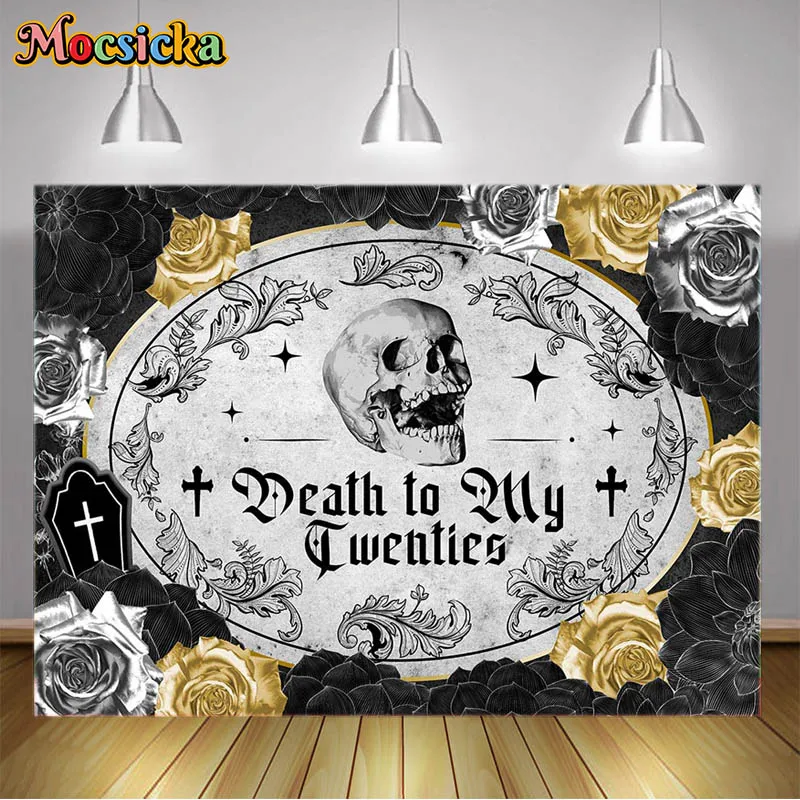 

Mocsicka Photography Background Death to My Twenties Birthday Party Funeral for My Youth Skull Decorations Backdrop Photo Studio