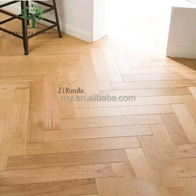 Versão personalizada piso de carvalho em parquet de espinha de peixe escovado piso de madeira comercial para casa
