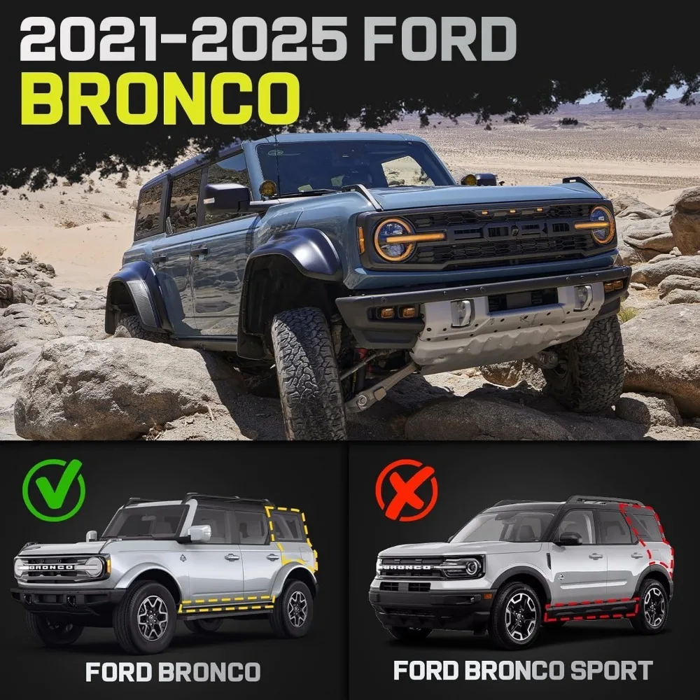 BINARY STAR Pedane compatibili con il veicolo 2021-2025 Ford Bronco SUV a 4 porte, gradini laterali a due scale da 6 pollici per Bronco, Bro