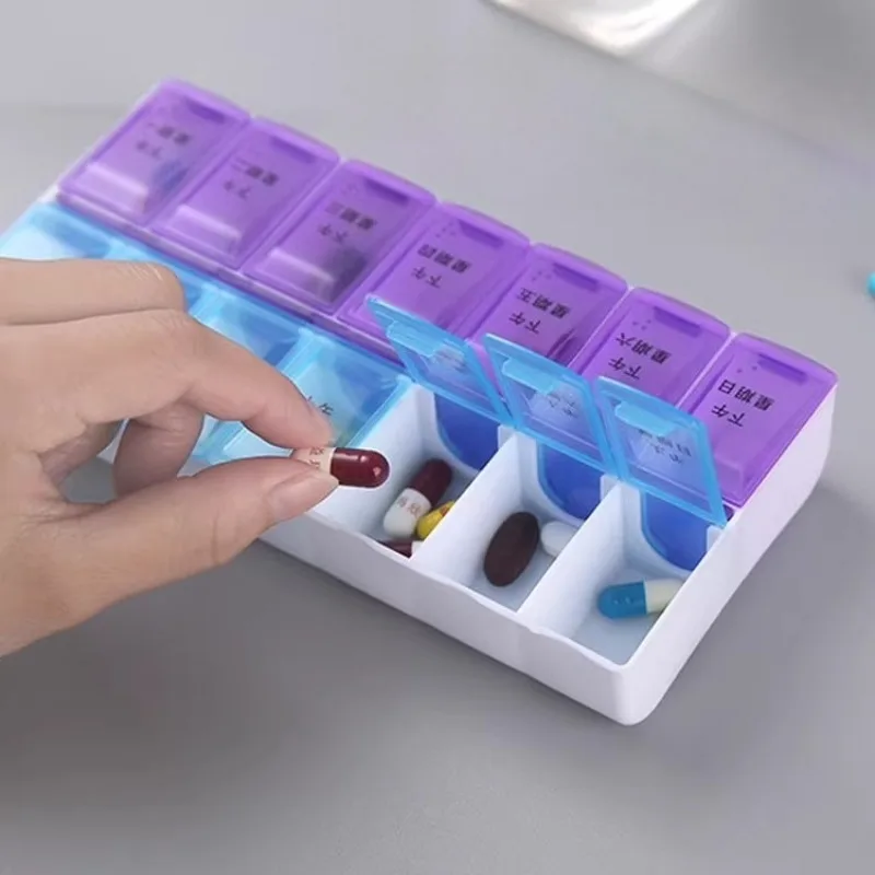14-Fächer Wöchentliche Pillenbox 7-Tage AM PM Tragbarer Reise-Organizer Vitamin-Tabletten-Medikamentenbehälter für Zuhause Büro Reise – Detail 3