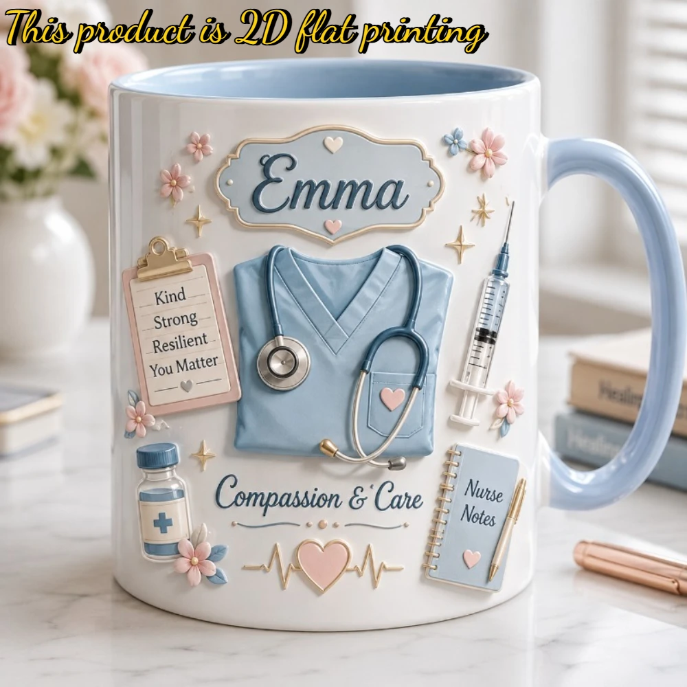 Personalized 2D Print Nurse Mug Ceramic Coffee Cup Floral Design Gift for Nurse Thank You Birthday