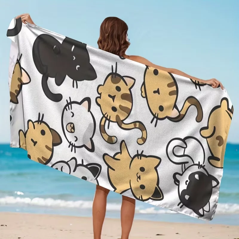 Black Cat Lily Pool Extra Large Beach Towel Super Soft Quick Drying Sand Free Lightweight Travel Bath Towel Modern Design VTowel