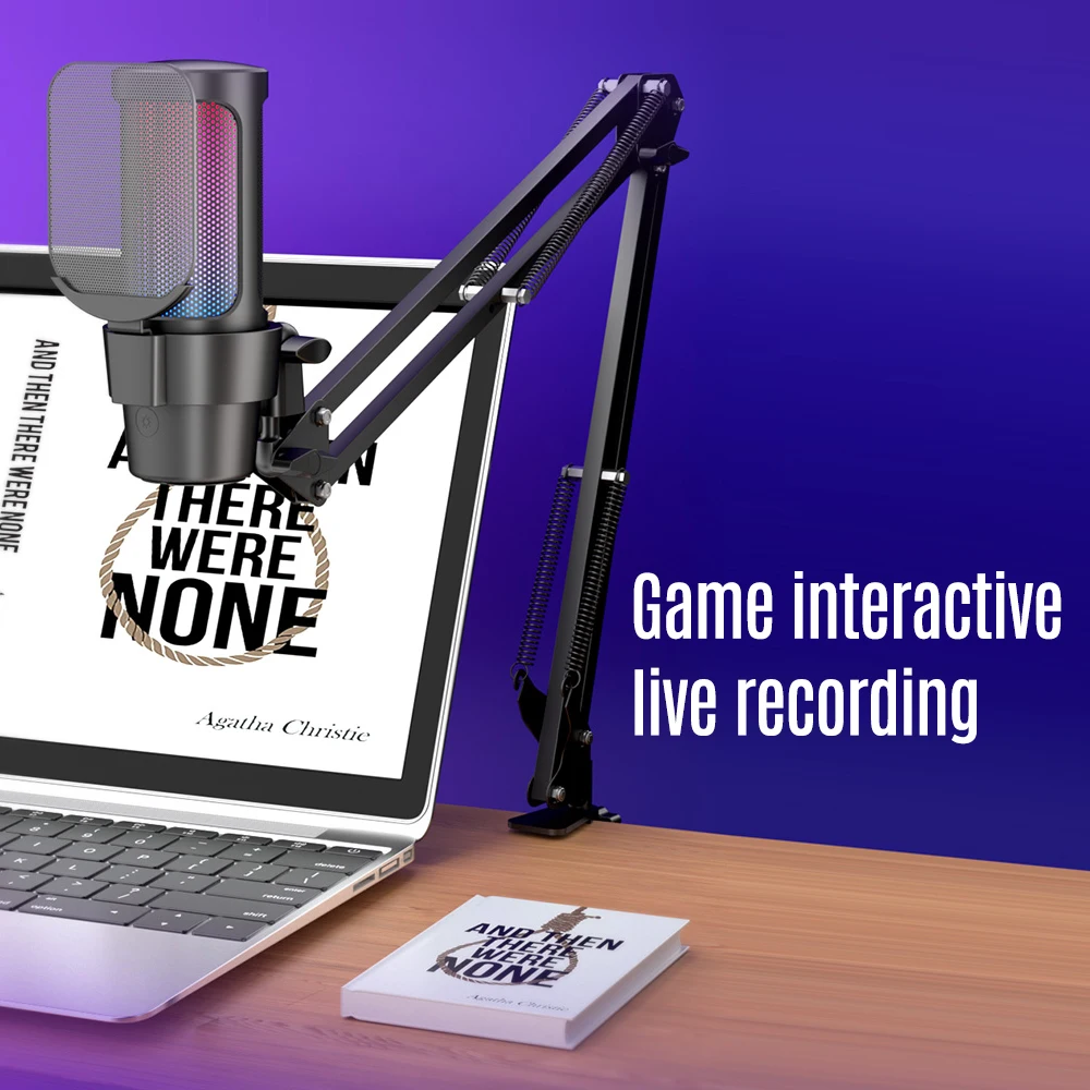 

Игровой USB-микрофон M8 с RGB-подсветкой, кардиоидным режимом, быстрым отключением звука и регулятором усиления, с настольной стойкой для гейминга