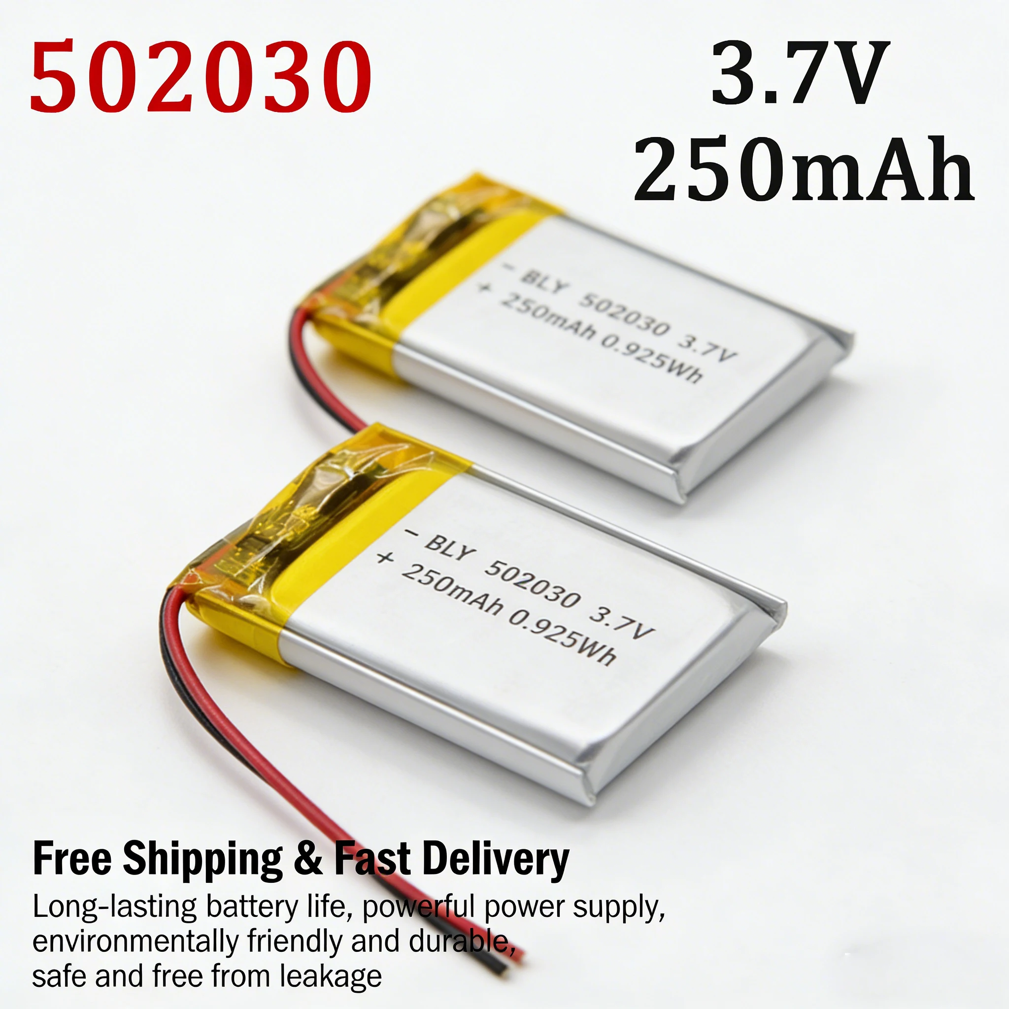 

502030 3.7V 250mAh Rechargeable Li-Po Battery Lithium Polymer Cell for Bluetooth Speaker GPS Navigator MP3 MP4 Mini Camera