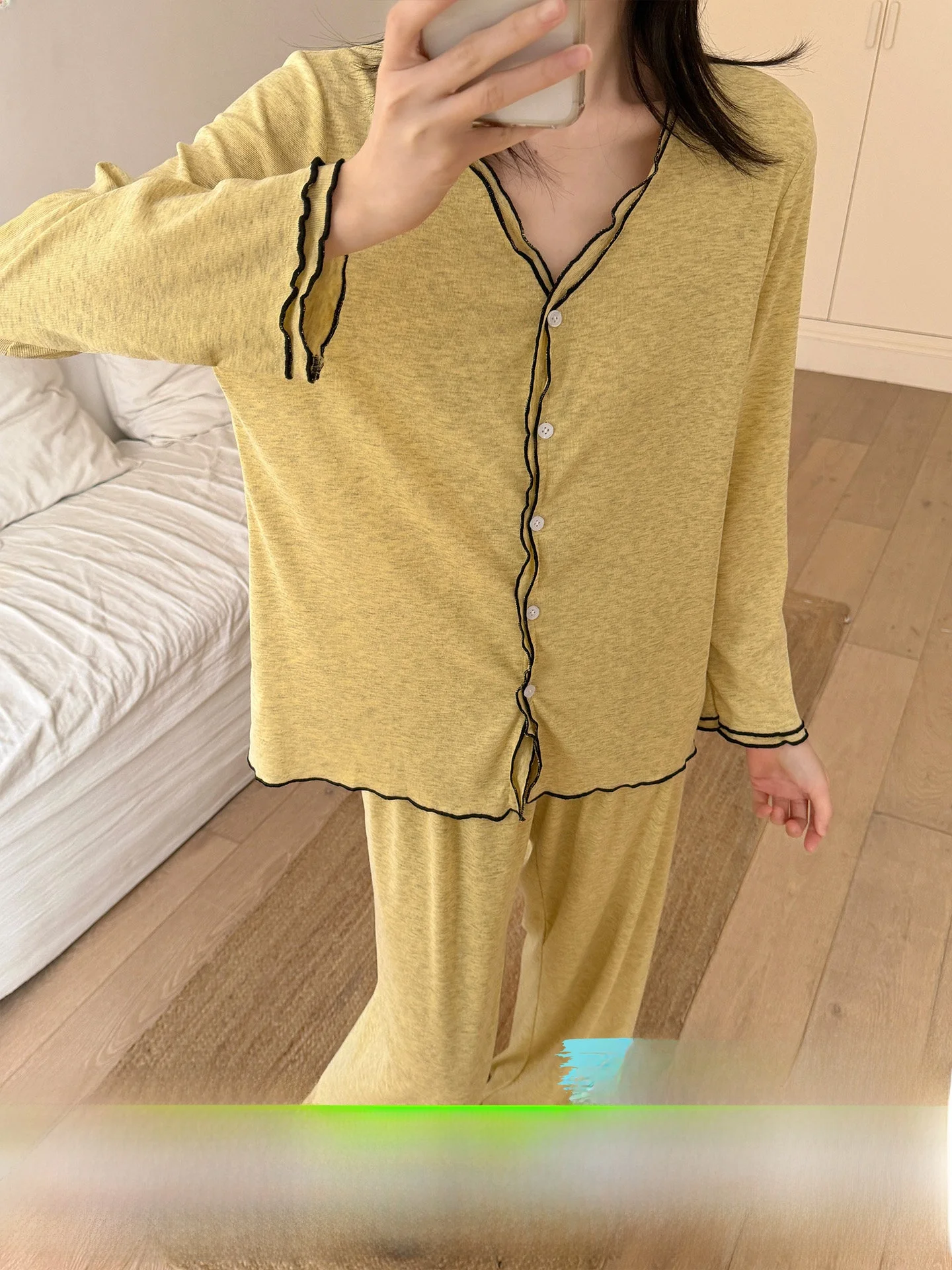 korean-lazy-sle-spring-autumn-women's-spwear-long-sve-pure-cotton-home-clothes-set-v-ne-cardigan-soft-cotton-pajamas