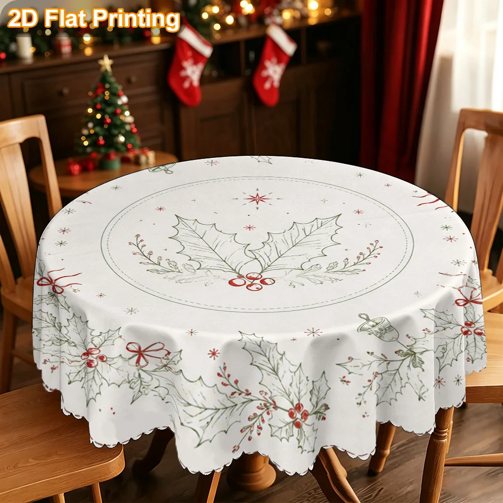 1 DKOD Round Table Cover, Holly Berry Tablecloth - Elegant for Christmas, Thanksgiving, Easter