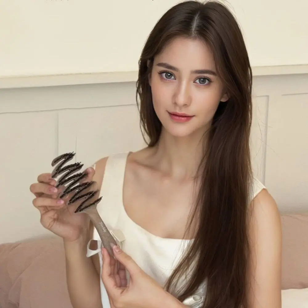 Hollow Boar Bristle Hair Comb Rose Comb Fluffy Hair Care Anti-Static Comb Curly Hairbrush Voluminous Roots Style