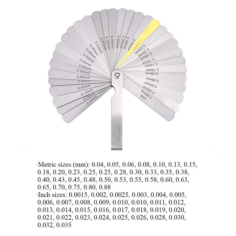 Stainless Steel Combination Feeler Gauge 32 Blades 0.04-0.88mm Thickness Gauge Measuring Gap Width Thickness Measuring Tools