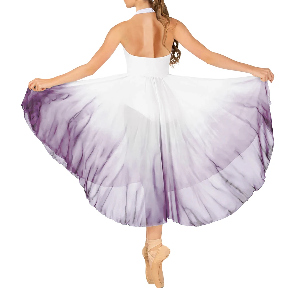 Modern Lyrical Long Dress Gradient for Girls Women Purple Contemporary dance costumes stage competition performance show outfit