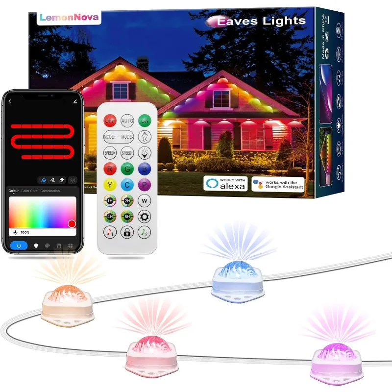 Permanent Outdoor Light, Smart RGB Northern Lights Outdoor Light, 100ft with 72 LED Eave Lights