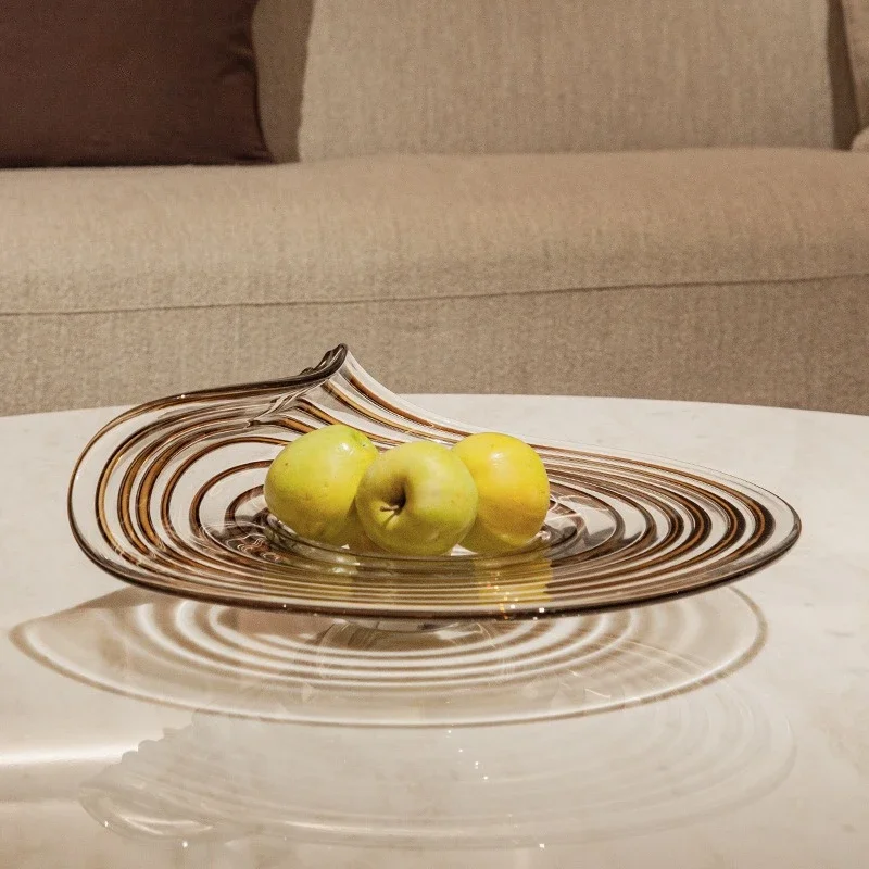 Glass Fruit Plate Irregular Geometric Stripes Crystal Straw Hat Plate Desktop Storage Container Trays Decorative Trinket Dish