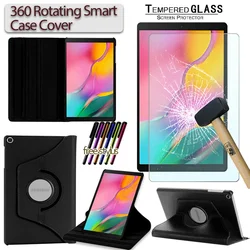 360 Rotating Cover for Samsung Galaxy Tab A8 10.5/Tab A 10.1/S6 Lite 10.4/Tab A7 10.4 Letaher Tablet Black Case+Tempered Film