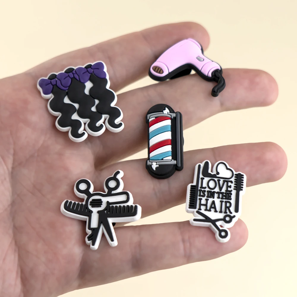 1/12pcs PVC Hairdressing Shoe Charms for Women Girl Pins Hairdryer Curling Iron Scissor Pins Accessories Shoe Decorations Buckle image 5