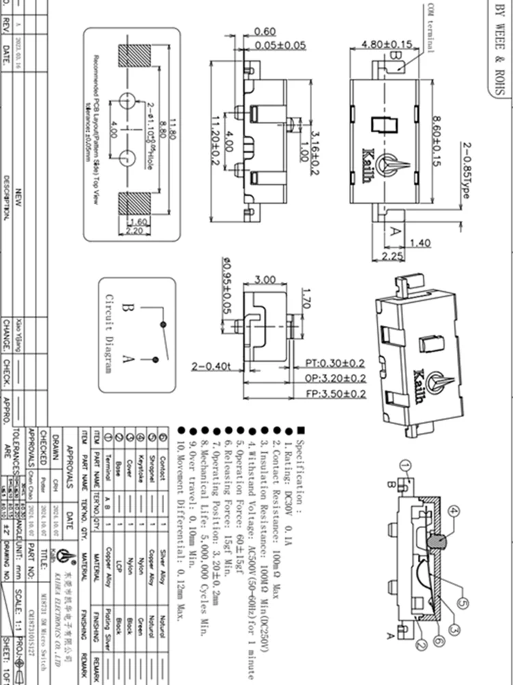 10 pièces nouveau 3.5mm SMD bouton à point vert 5 millions de clic 65g Micro interrupteur pour souris M905 G903 G900 G603 G502 GPW D2LS touches latérales