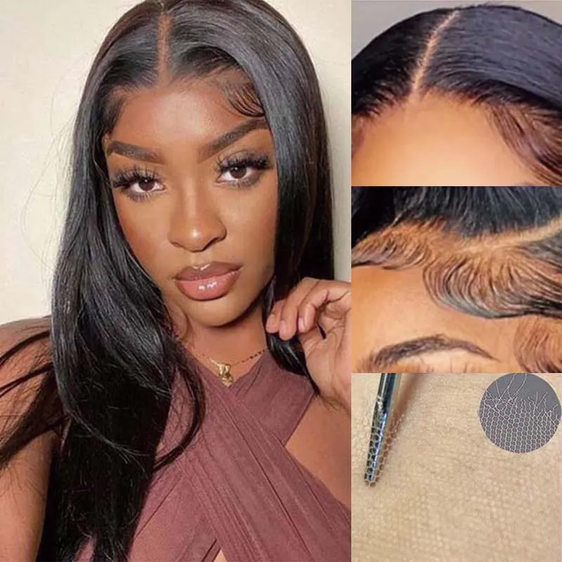 18Inch Frontal 13x4 Straight Lace Front Wig Human Hair  Natural Black Pre-Plucked Hairline Unprocessed Raw Human Hair For Women