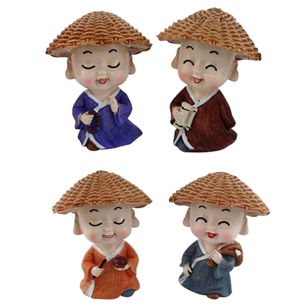 1 مجموعة تماثل صمغي مجموعة من 4 يصعب ارتداؤها بوذا الحلي سطح المكتب الديكور للمنزل مكتب الرهبان تمثال حلية #3