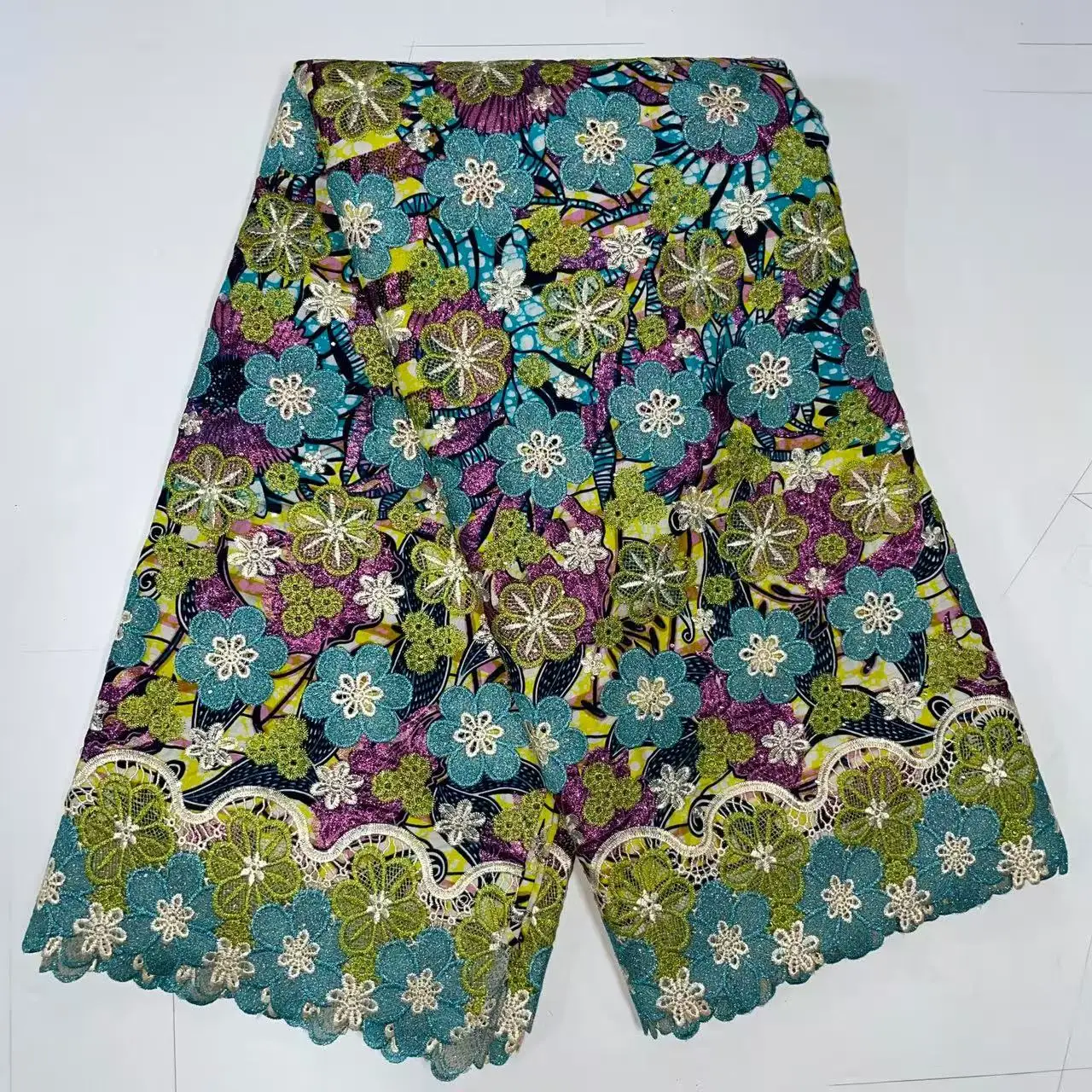 

Кружевная ткань с восковым принтом и вышивкой, шнур, африканская кружевная ткань, 2025 г., высококачественный гипюровый шнур, кружевная ткань для шитья