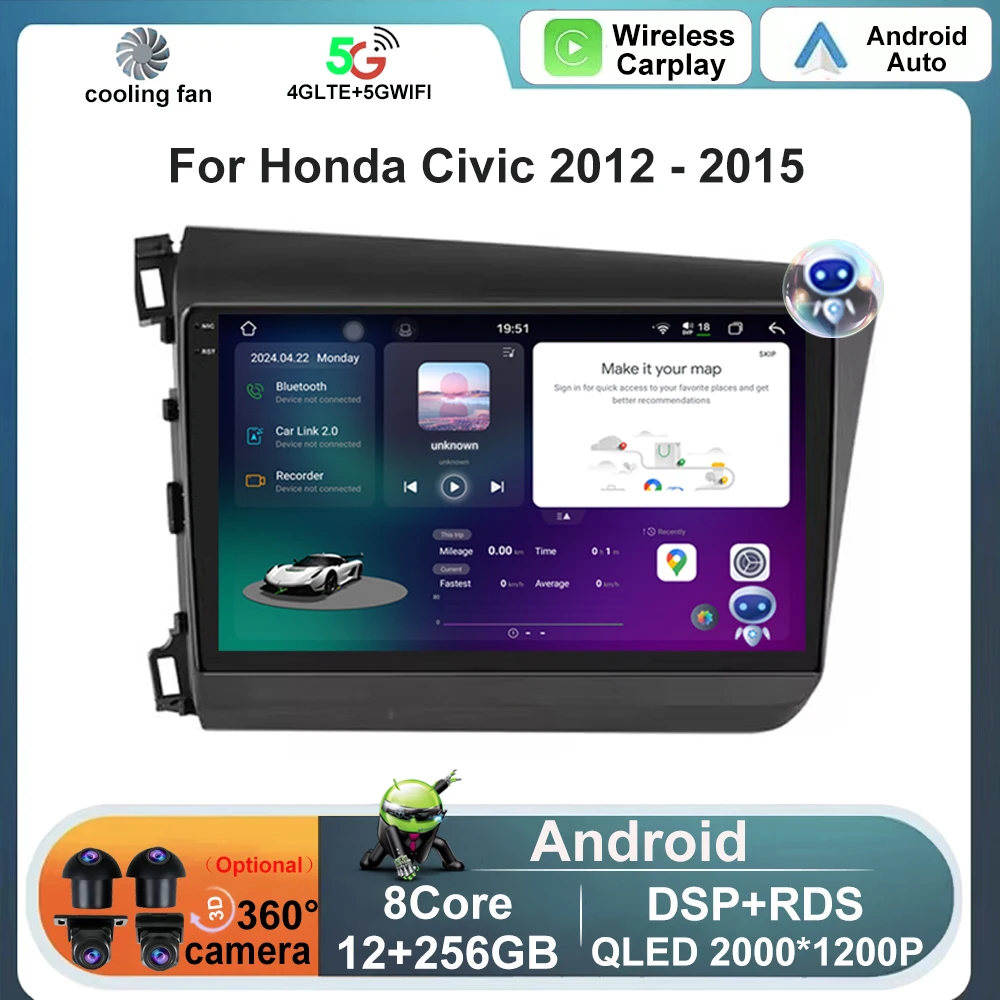 

Car Radio Android Auto For Honda Civic 2012 2013 2014 2015 Wireless CarPlay 4G Android Auto DSP Car Multimedia GPS DVR Head Unit