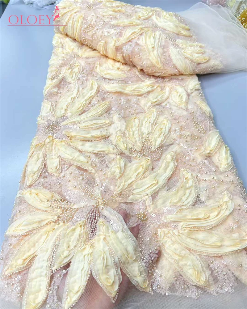 

OLOEY African Sequins Beaded Lace Fabric 2026 High Quality Sequence Embroidery French Nigerian Lace Fabric for Wedding Dress
