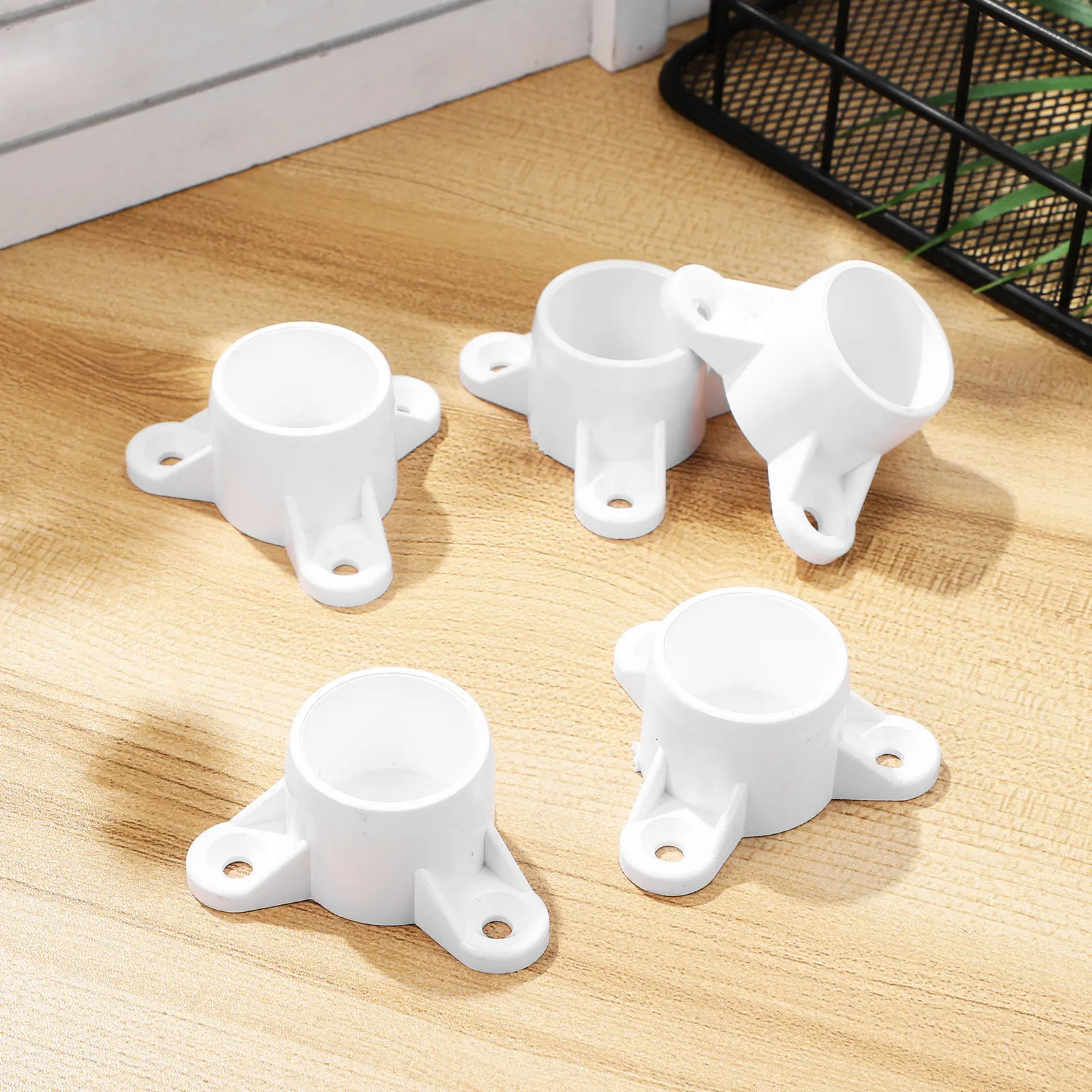 12Pcs Table Leg Cap Fittings PVC Round Flange Chair Stool Table End Covers Floor Protectors Heavy Duty Plastic Screw Insert