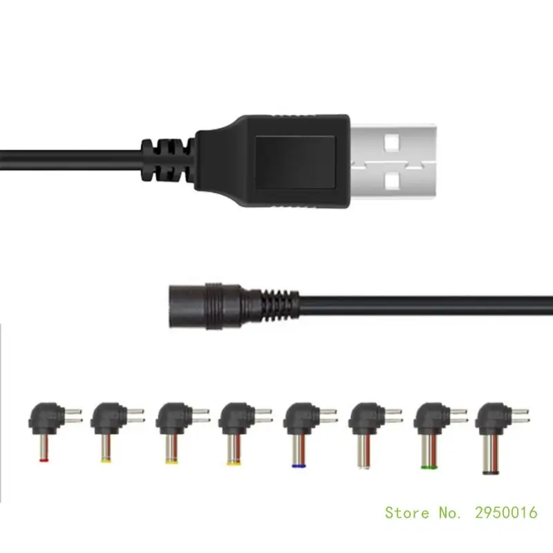 USB to DC5521 Charging Cable USB to DC5V Power Cord 5.5x2.1mm Charging Cable and 8 Adapters for Multiple Devices