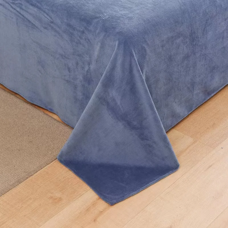 Zimowe ciepłe grube pluszowe aksamitne płaskie prześcieradło w jednolitym kolorze Duży rozmiar Miękkie flanelowe prześcieradło 350x245cm Nie obejmuje poszewki na poduszkę — zdjęcie 7