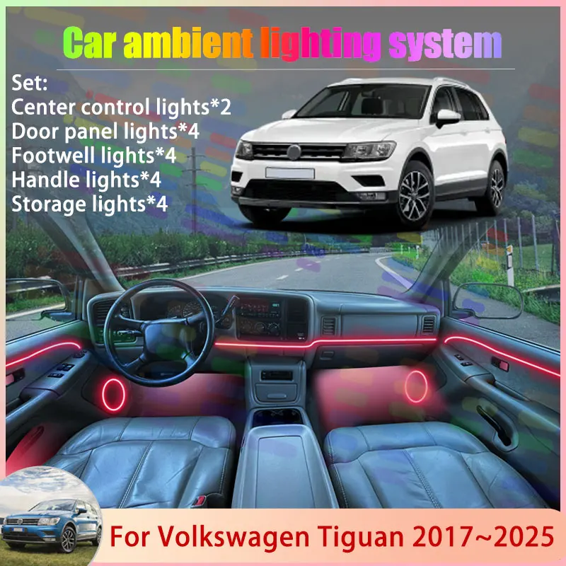 

For Volkswagen Tiguan MK2 AD BW 2017~2025 2018 2/18 in 1 Car Atmosphere Light Lamp RGB Shade Ensemble Streamer Atmosphere Set