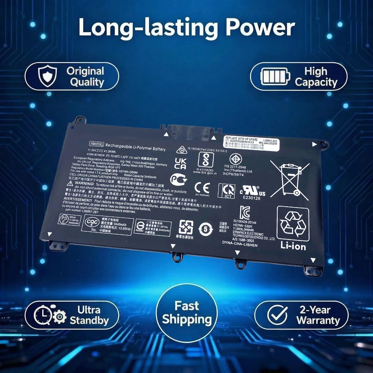 

Original HW03XL Laptop Battery 3440mAh For HP Pavilion 15-EG 15-EH 15T-EG 15Z-EH 17-CP G8 G9 HSTNN-IB90 HSTNN-LB8U L97300-005