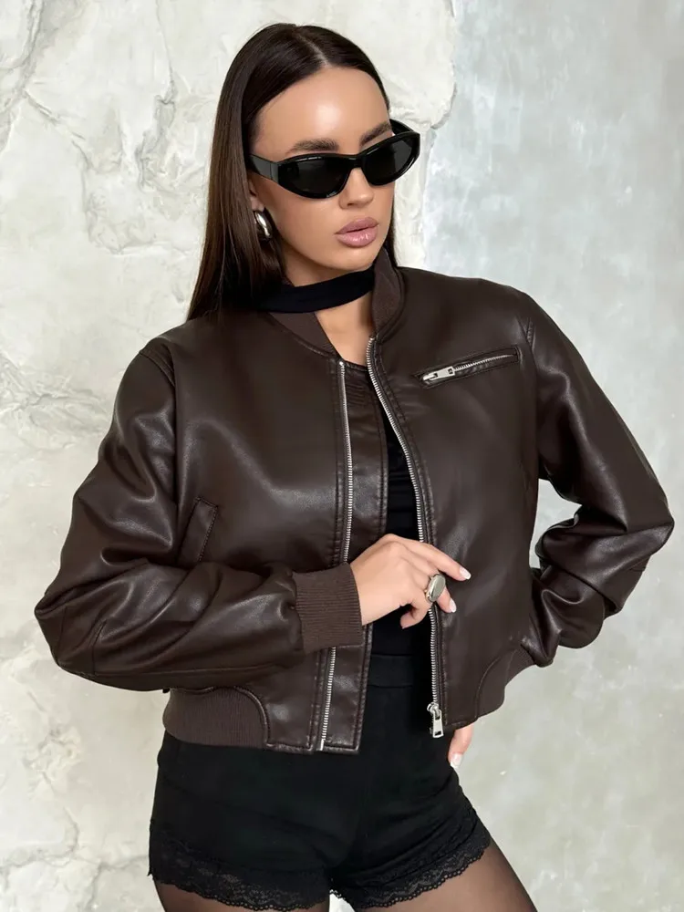 

BSK&TRAF autumn and winter new women's clothing American retro niche design jacket loose hot girl leather jacket high-end coat