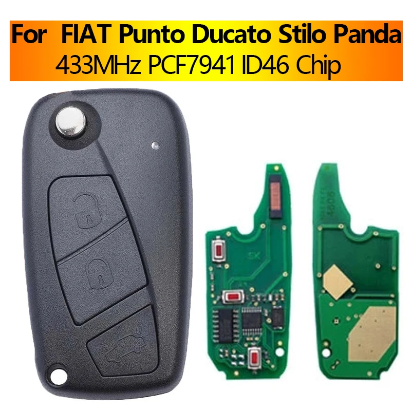 

RIOOAK For FIAT Punto Ducato Stilo Panda 3 Button Remote Key with PCF7941 ID46 Chip 433MHz