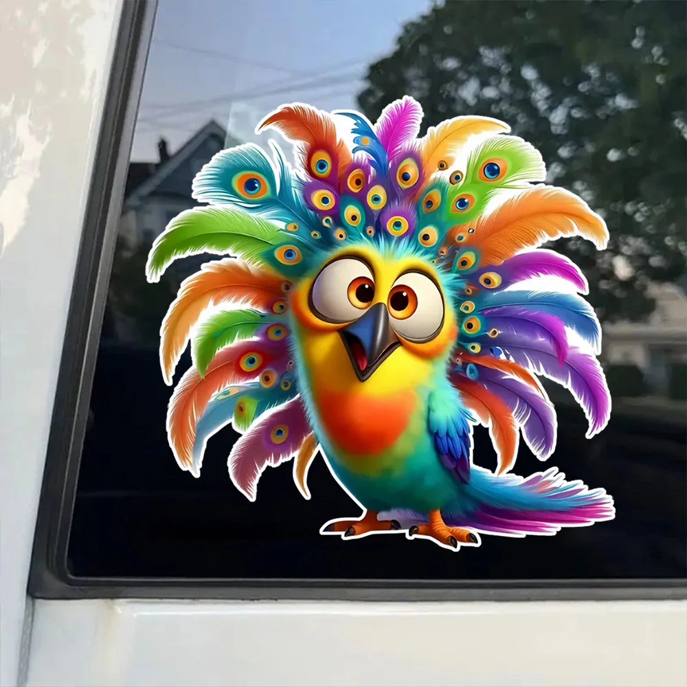 Adesivo de pássaro fantasia caprichoso colorido de 12x12cm para carros, laptops e paredes, motocicletas e caminhões, fácil de colar ao vidro