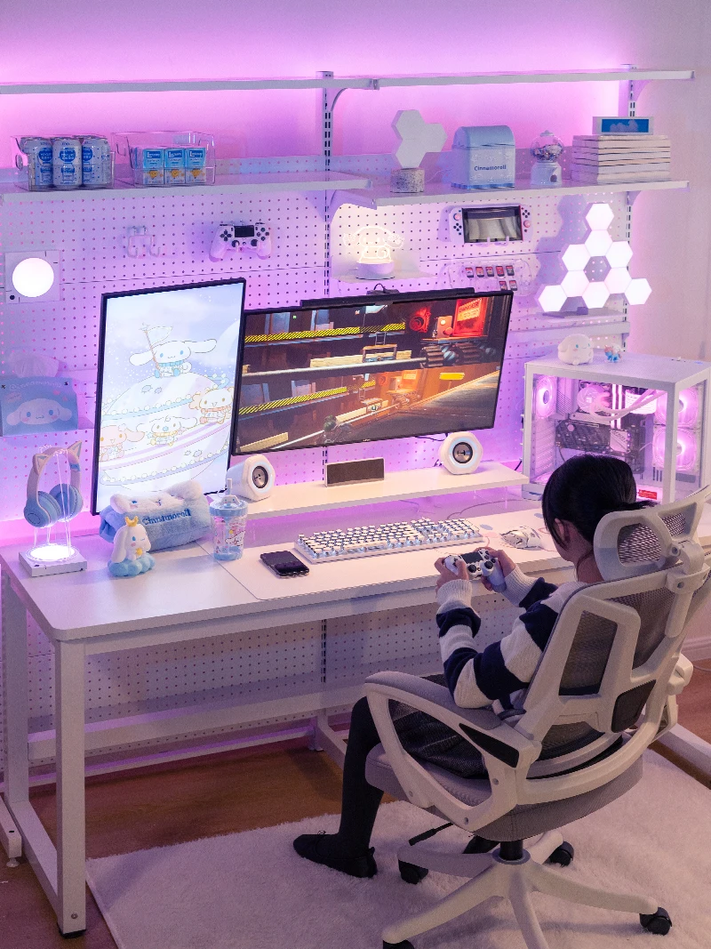 홀보드 e스포츠룸 컴퓨터 책상, 데스크탑 전동 높이 조절 책상 책꽂이 일체형 테이블