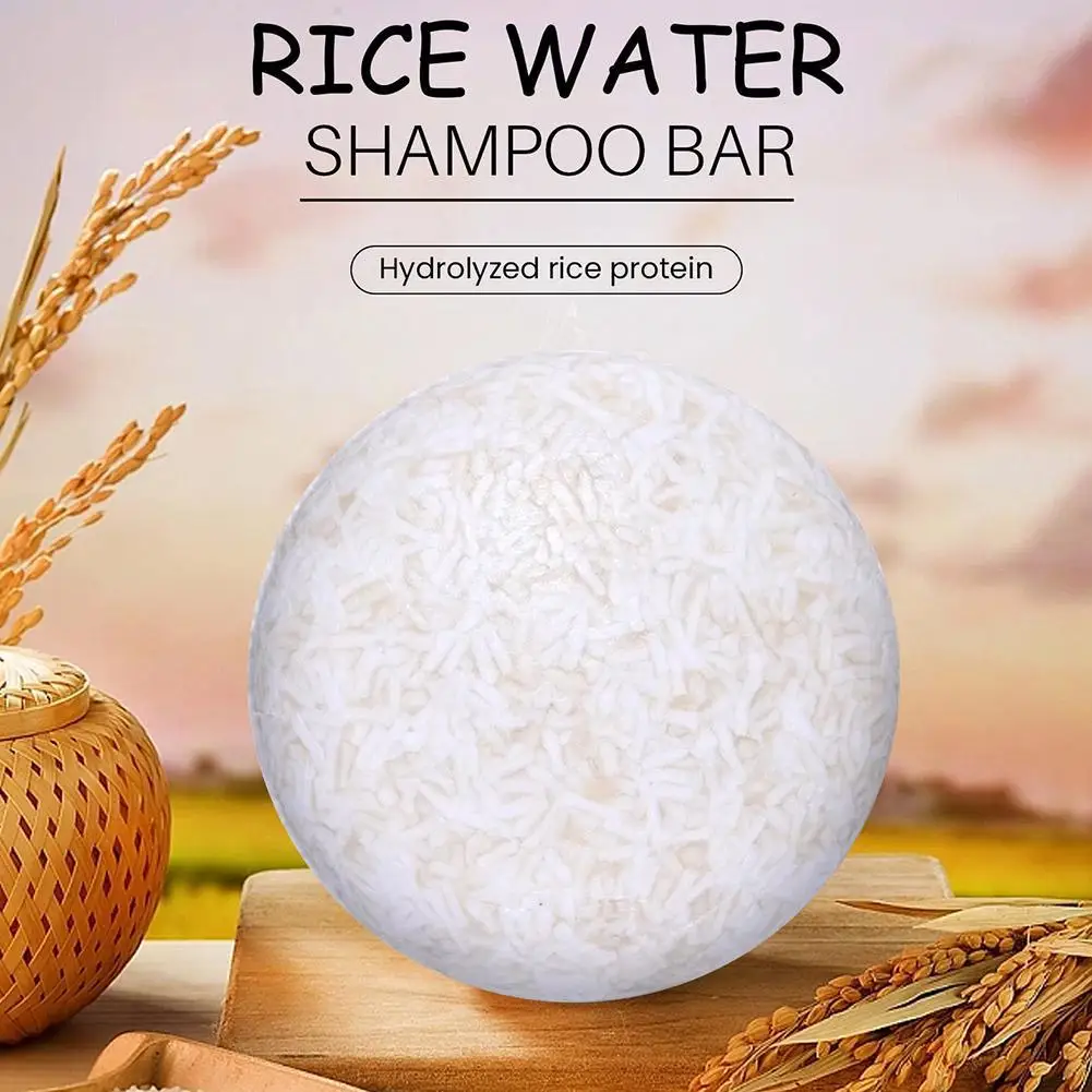 Barra de jabón orgánico para champú de arroz, jabón acondicionador sin aceite, proteína de agua de arroz, nutritivo, anticaída para el cabello