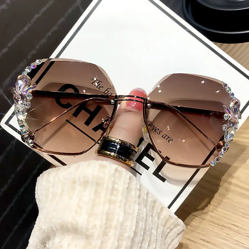 New Borderless Metal Sunglasses Women's Decorative Diamond Sun Glasses Women Luxury Brand Designers Eyewear UV400 Gafas De Sol