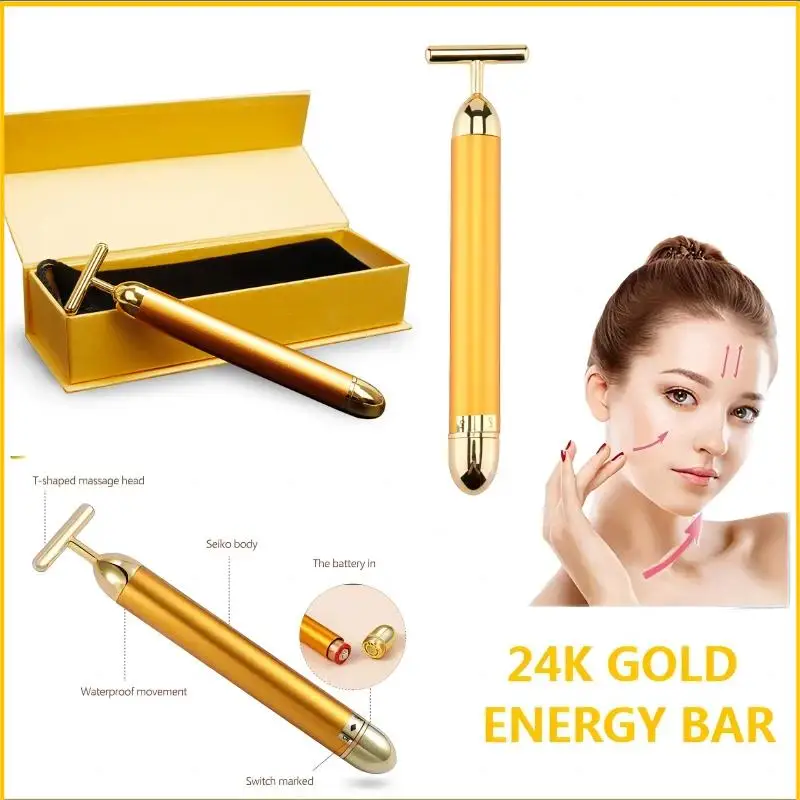 T-Shape 24k Energy Beauty Bar Vibrating Facial Roller Massager Face-lift Devices Skin Tightening Anti-wrinkle Massage Roller