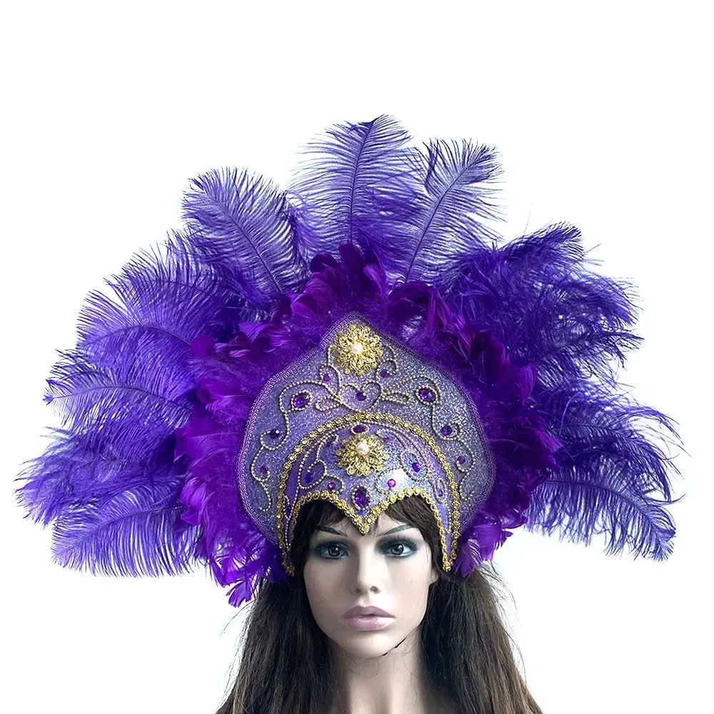 Brazil Carnival Party Feather Headdress Headpiece Crown Headdress Headband for Party Halloween Apparel Accessories