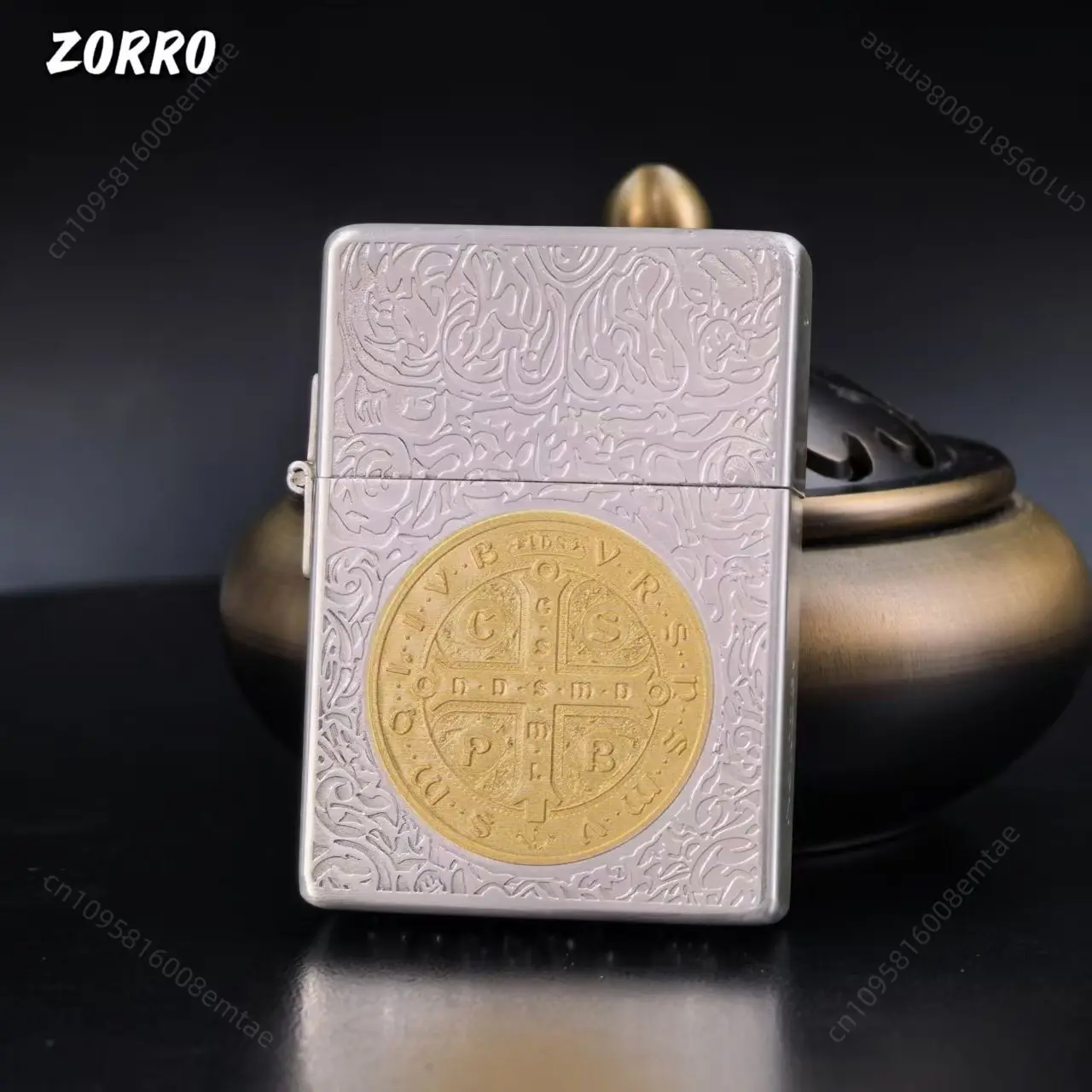 Zorro 906 Silver Gold Two Tone Constantine Fuel Lighter, Windproof Grinding Wheel Lighter, Cigarette Accessories, Men's Gift