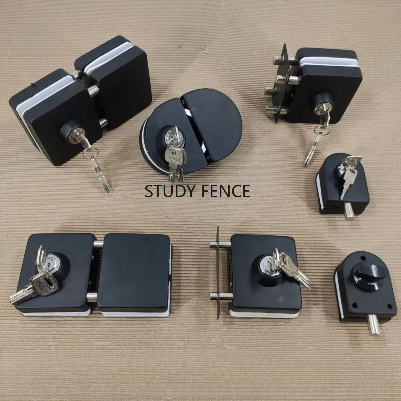 1 Set of Black Metal Glass Door Lock Push Pull Frameless Glass Door Lock Office Glass Door Lock Hardware Accessories with A Key