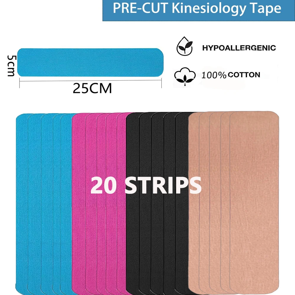 Kinesiology Tape 40-120 Precut Strips Sports Waterproof Cotton Elastic Athletic Tape 10‘’ Muscle Pain Relief Joint Support