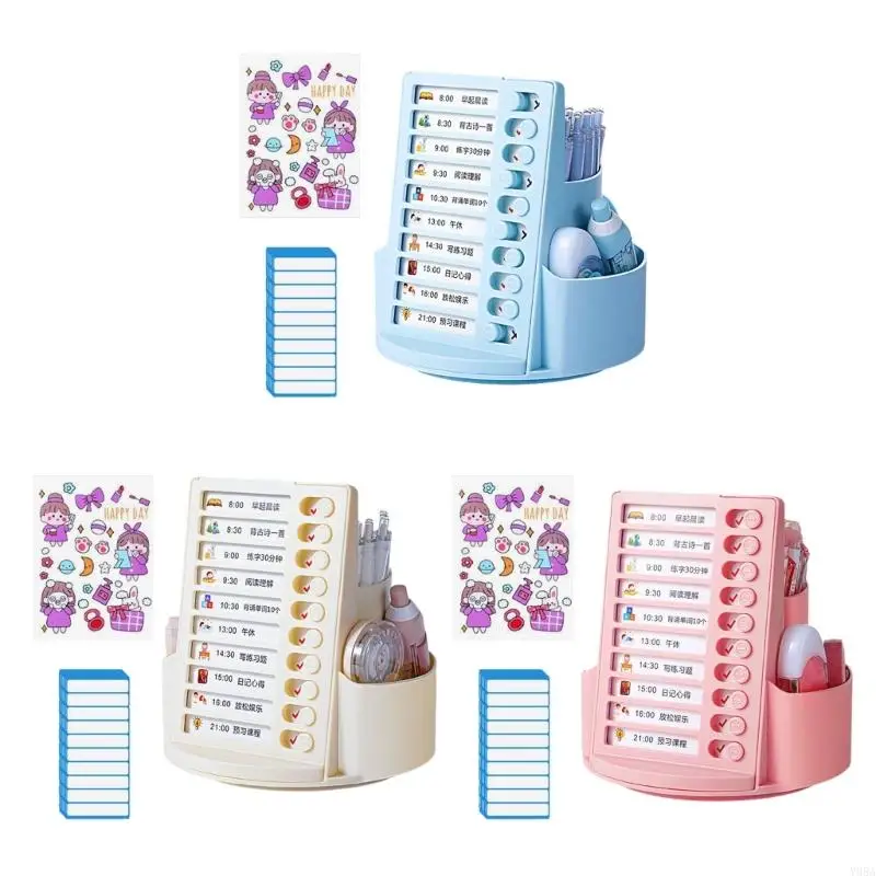 2 in 1 Rotating Pen Holder Chore Chart Checklist Board Desk Organizers Pencil Organisers Pen Box Stationery Accessories