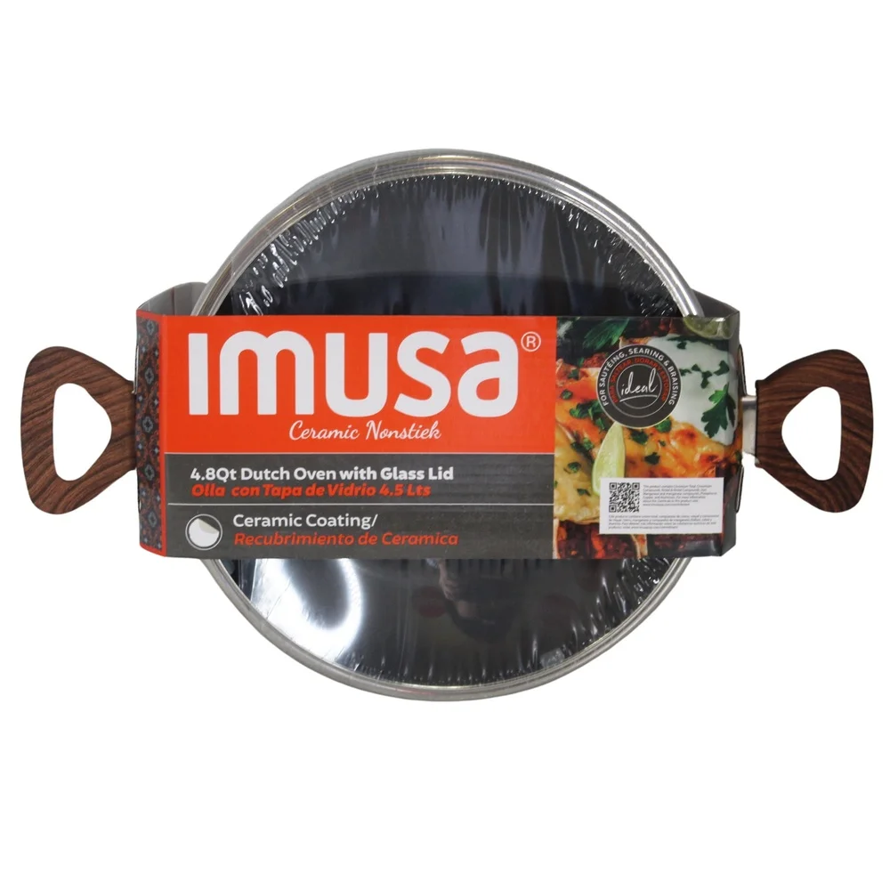 4.8qt الألومنيوم الهولندية فرن غير لاصق تجهيزات المطابخ السيراميك غطاء زجاجي الخشب نظرة مقابض الحساء المثالية الحساء الصلصات سهلة التنظيف #3