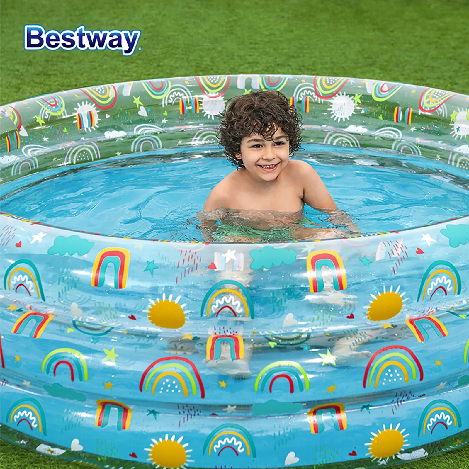 Bestway 51045 레인보우 놀이 풀, 팽창식 어린이 놀이 풀, 가족 놀이 풀, 계절적 즐거운 놀이 풀, 1pc