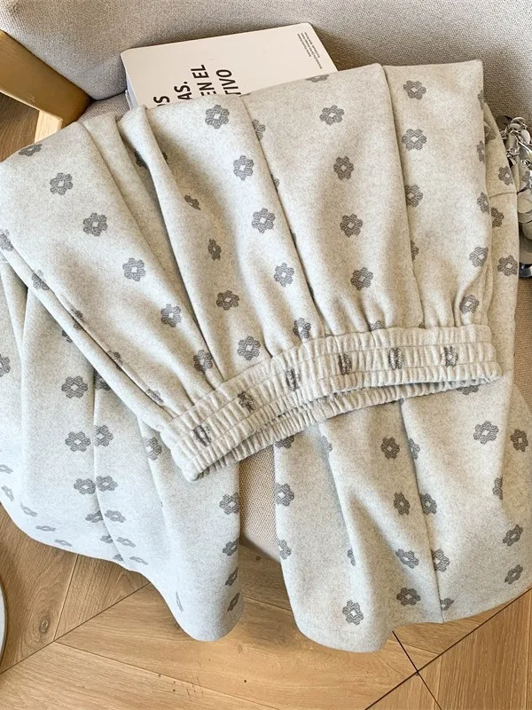 Thi pantalon à jambes larges femme hiver Faion taille haute pantalon à motifs floraux laine dix-huit pouces longue coupe droite